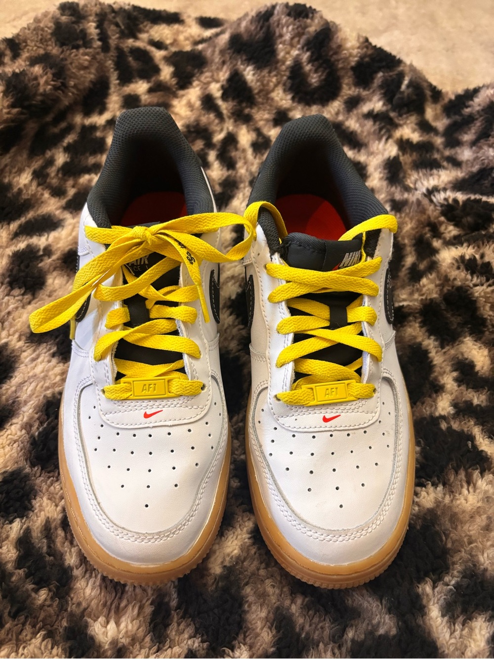 Nike Kids White Sneakers with Yellow Laces and Gum Sole